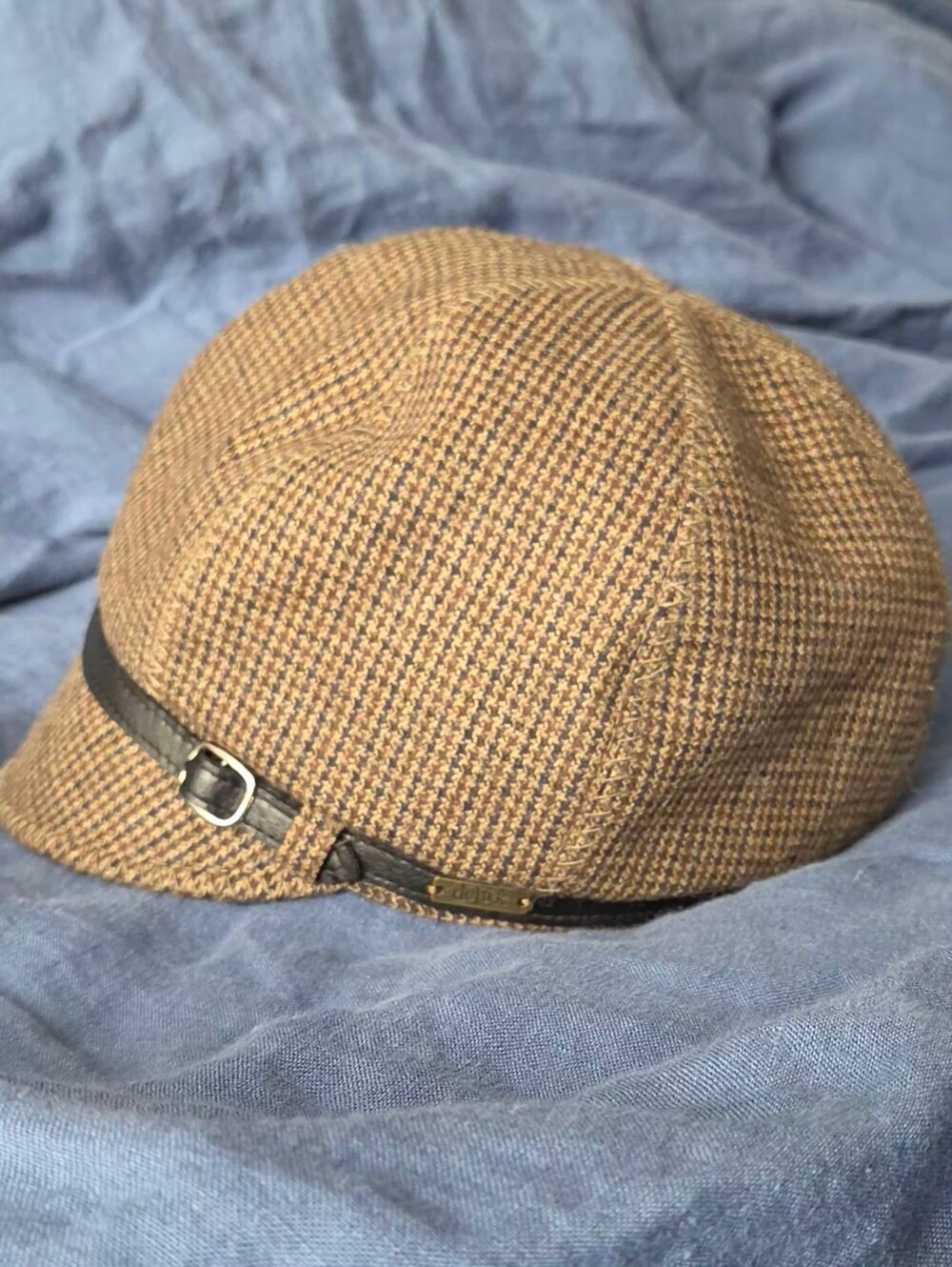 Brown Tweed Newsboy Cap with Faux Leather Band